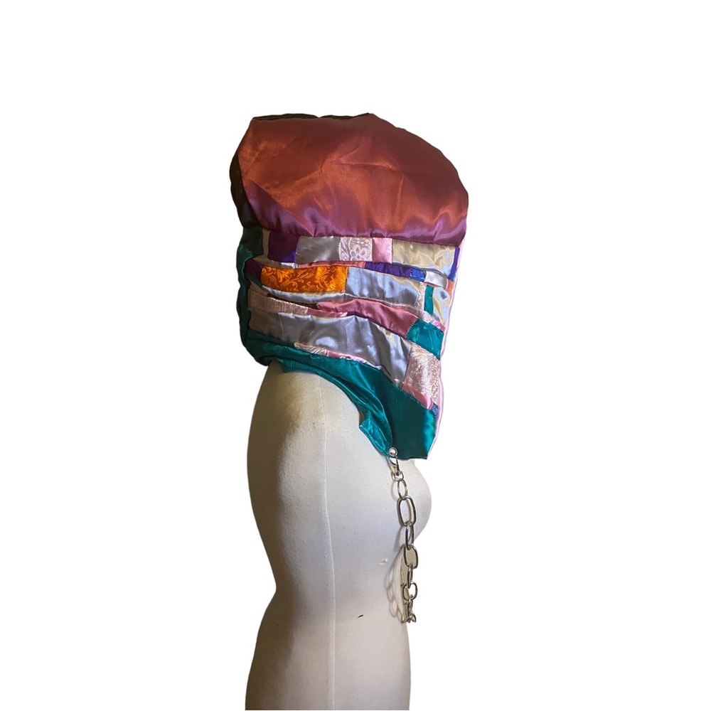 Patchwork Rave Festival Hood With Chain Handmade - Picture 2 of 8